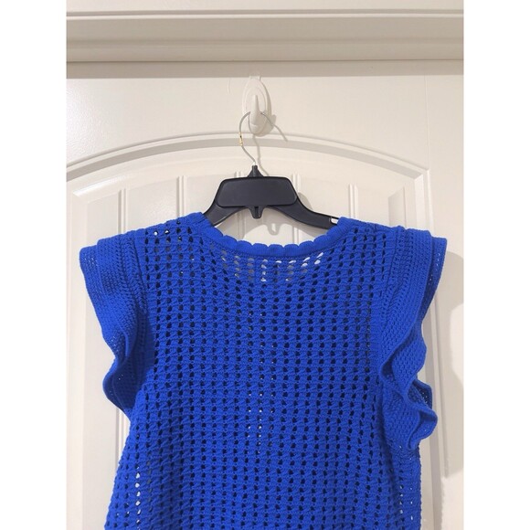 GAP Women’s Royal Blue Flutter Sleeve Cotton Crochet Sweater Top Size Small NWOT - Picture 9 of 10